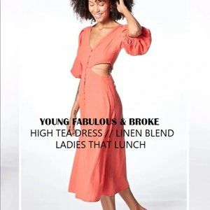 Young Fabulous & Broke HIGH TEA LINEN DRESS / TIGER LILY  S,M,L Get Compliments!